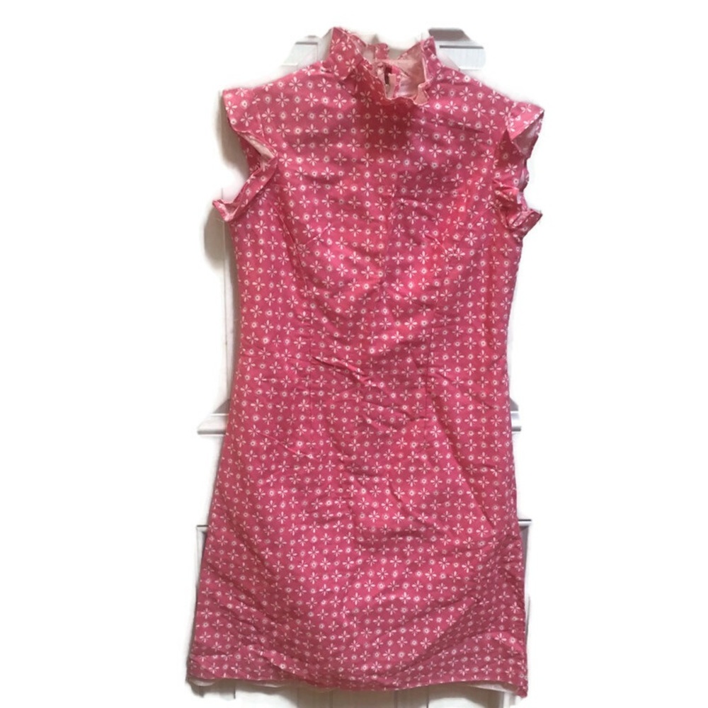 Vintage 70s Pink & White Dress  Size 10 Medium Sleeveless Homemade Needs Hem